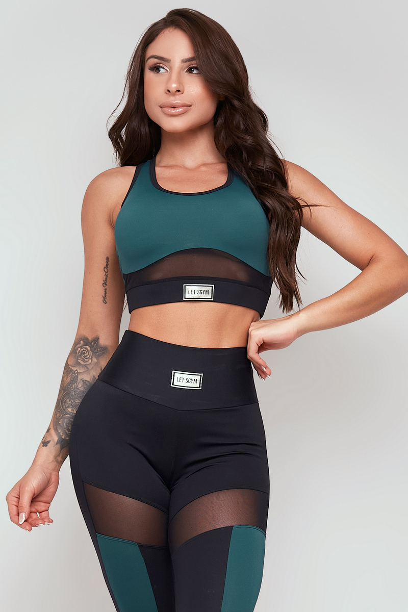 Lets Gym - Black and Emerald Green Rally Top - 2351PTVDE