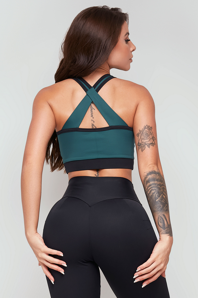 Lets Gym - Black and Emerald Green Rally Top - 2351PTVDE
