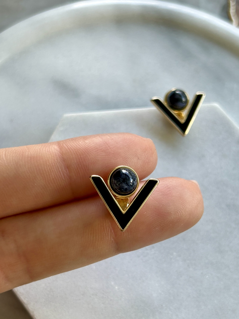 Mikabe - Earring Ear Jacket Black and Sodalite Enamel - MK1711