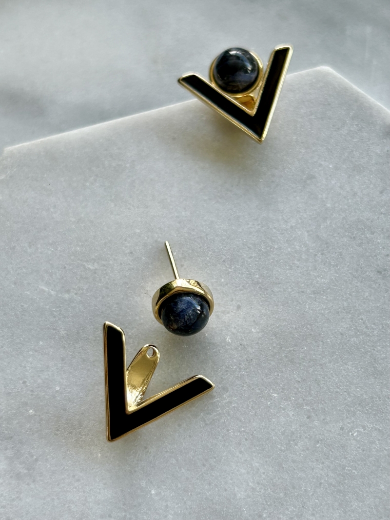 Mikabe - Earring Ear Jacket Black and Sodalite Enamel - MK1711