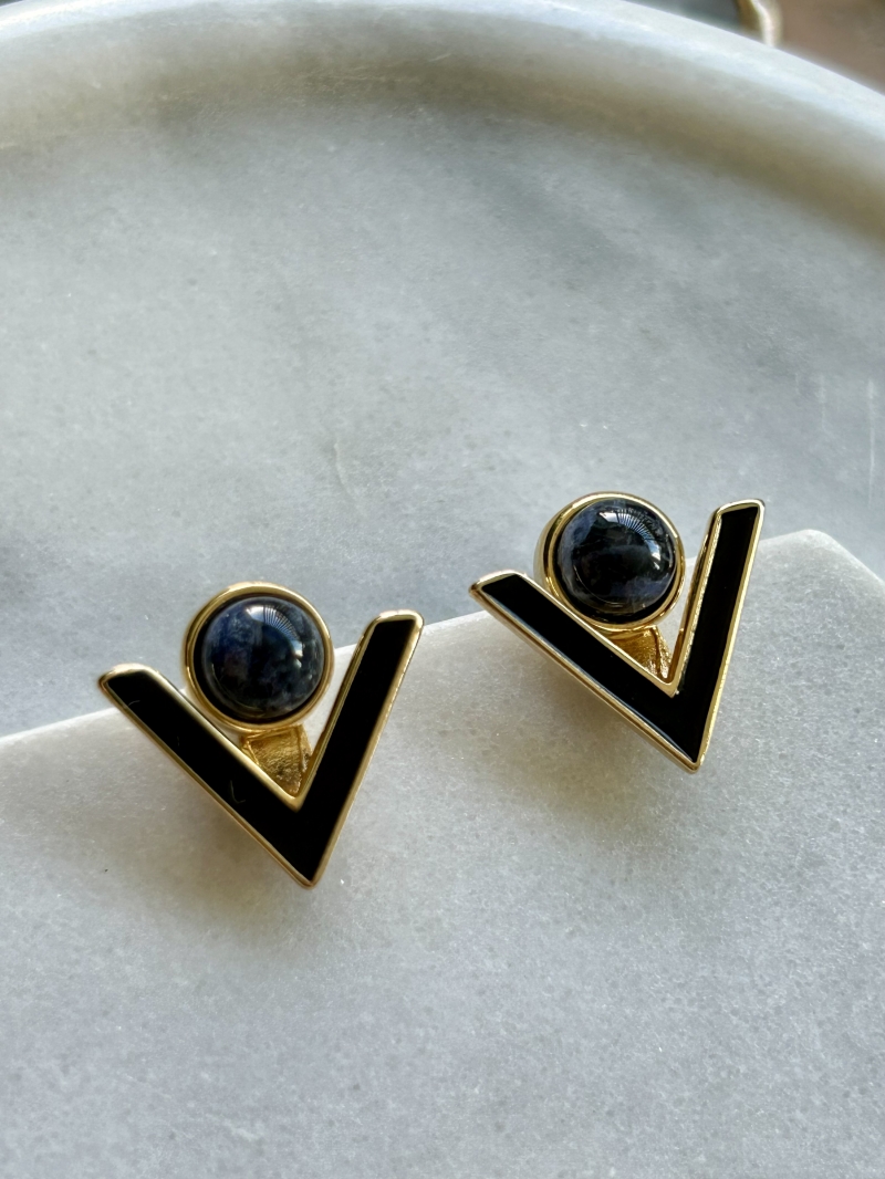 Mikabe - Earring Ear Jacket Black and Sodalite Enamel - MK1711