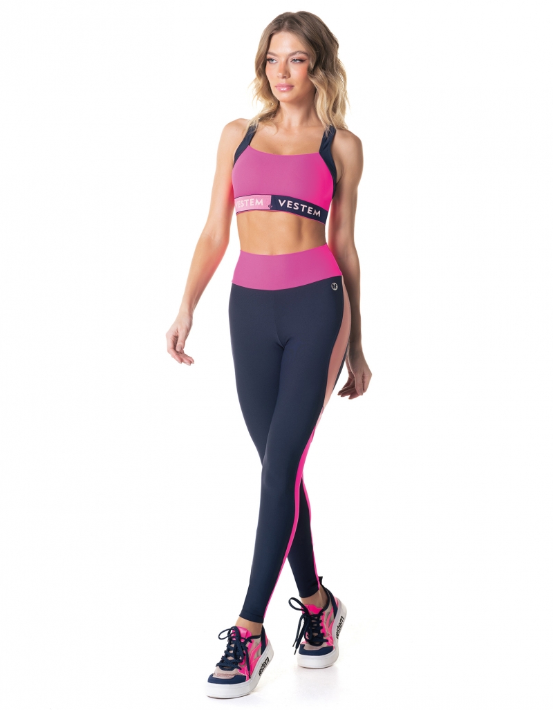 Vestem - Dark Navy and Neon Pink Energy Gym Leggings - FS1354.I24.C0450