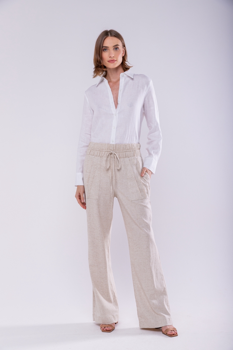 Hidrogênio - STRAIGHT TROUSERS WITH ELASTIC WAISTBAND AND PLEASES ELIS BEIGE ORIGEN - 19868509