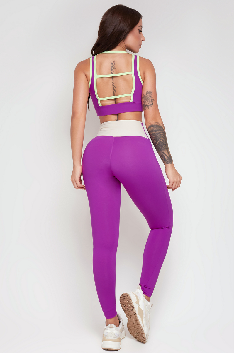 Lets Gym - Violet and Off White Dust Legging - 2267VTOFW