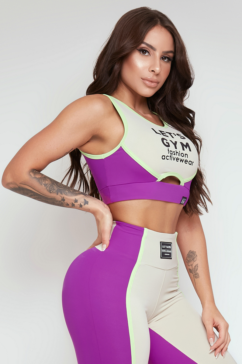 Lets Gym - Top Dust Violet and Off White - 2266VTOFW