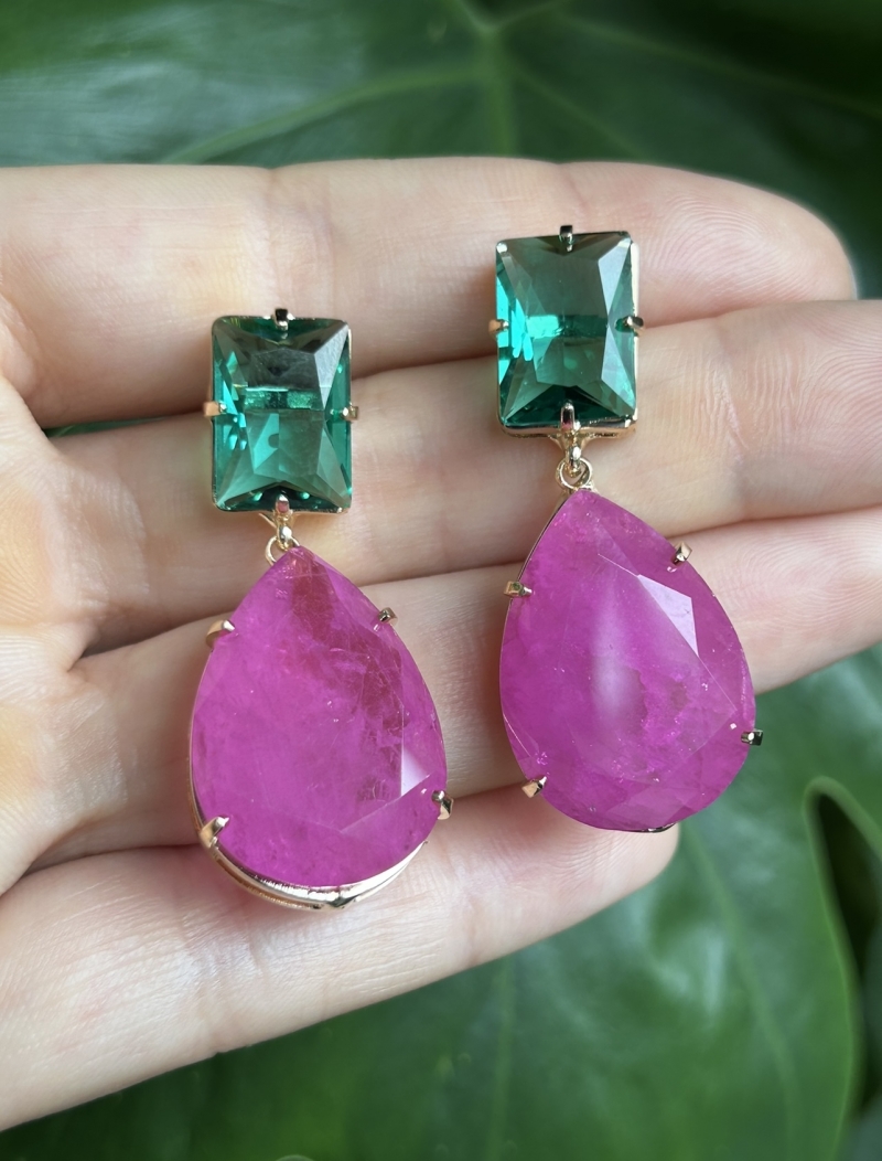 Mikabe - Festa Verde and Gota Pink Fusion Earring - MK1722