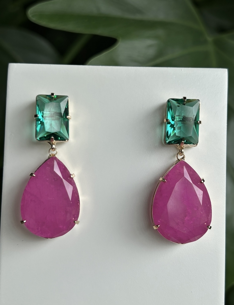 Mikabe - Festa Verde and Gota Pink Fusion Earring - MK1722