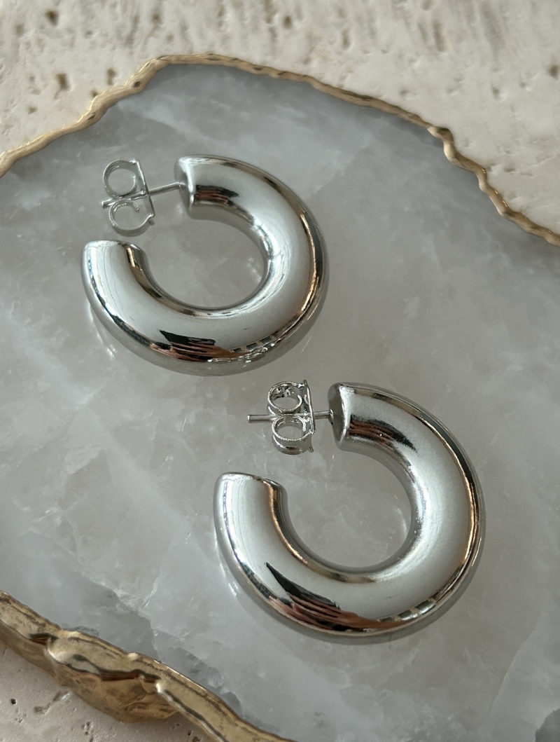 Mikabe - Earring Socks Hoop Puffer Rhodium M - MK1727