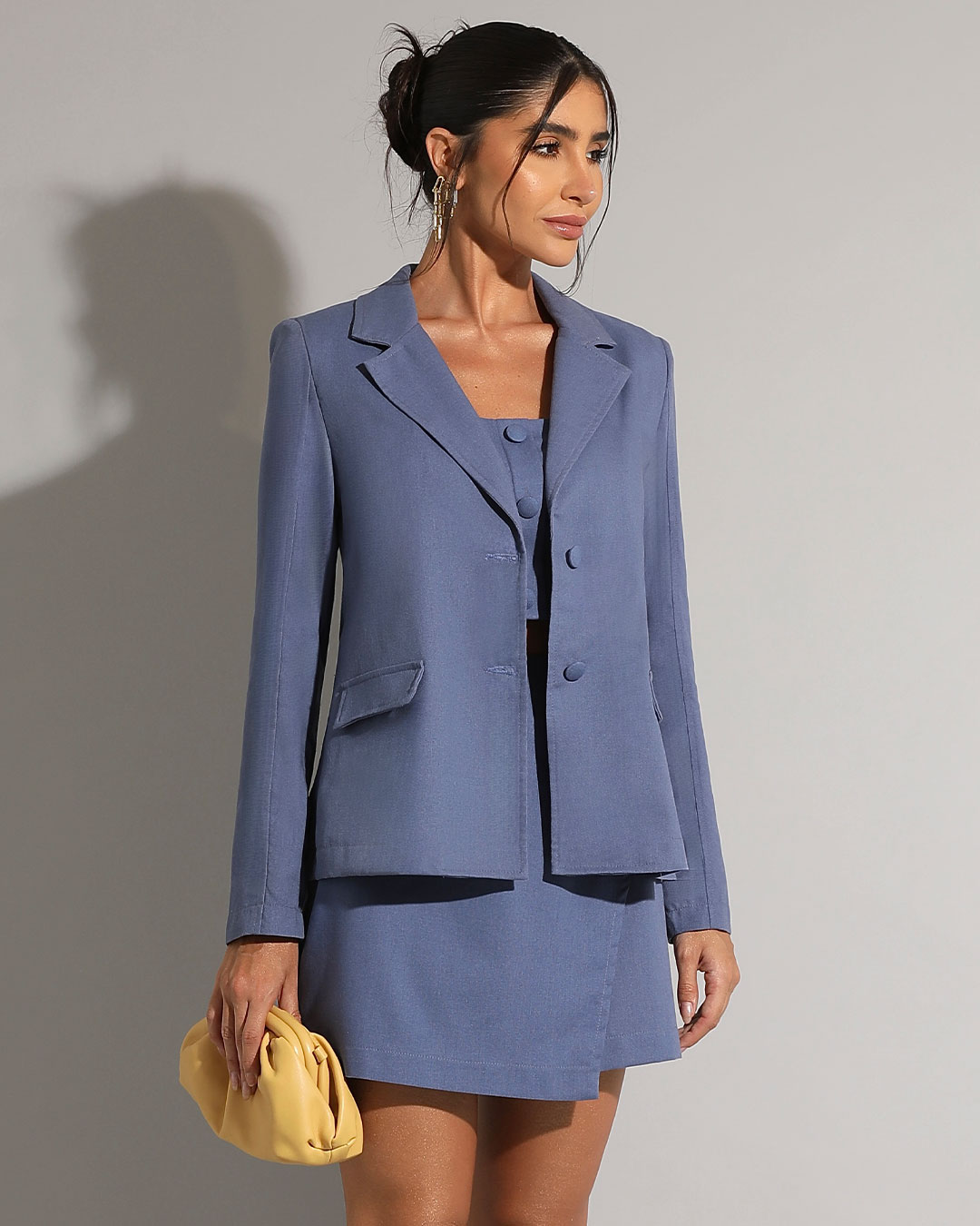 Miss Misses - Miss Misses Blazer With Shoulder Pads and Buttons Blue - 54206002