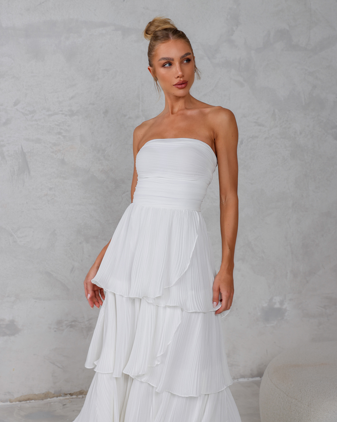 Dot Clothing - Vestido Dot Clothing Longo Plissado Offwhite - 2259OFF