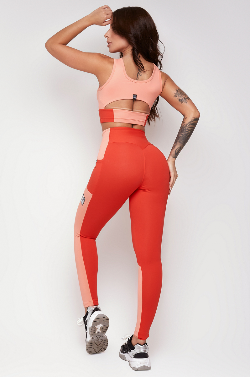 Lets Gym - Red and Coral Split Leggings - 2257VMCL