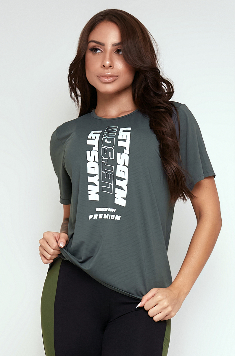 Lets Gym - Blusa M/C Print Grafite - 2314GR