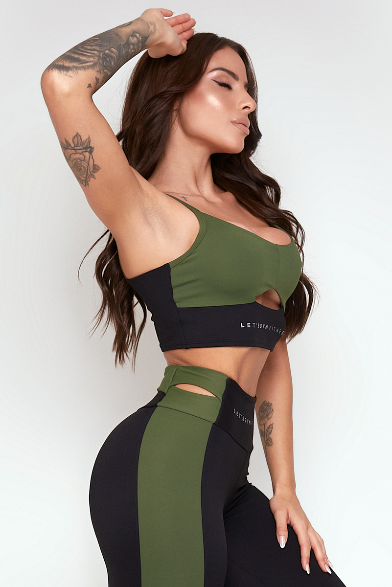 Lets Gym - Top Spirit Black and Military Green - 2312PTVDM