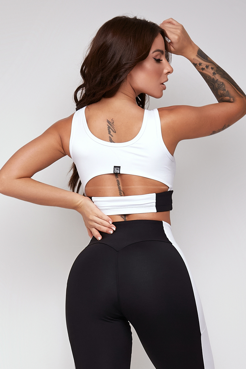 Lets Gym - Top Split Preto e Branco - 2256PTBR