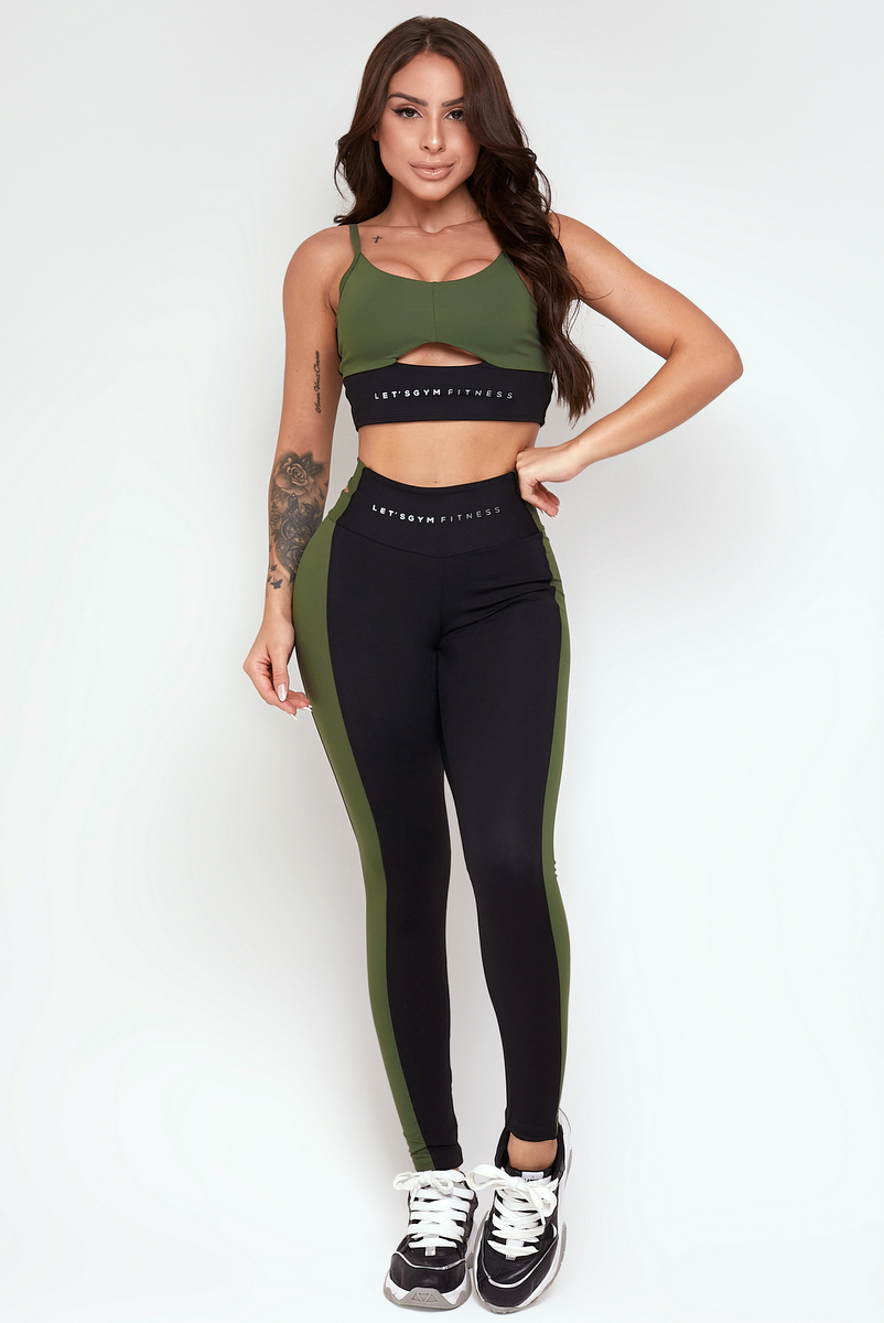 Lets Gym - Black and Military Green Spirit Leggings - 2313PTVDM