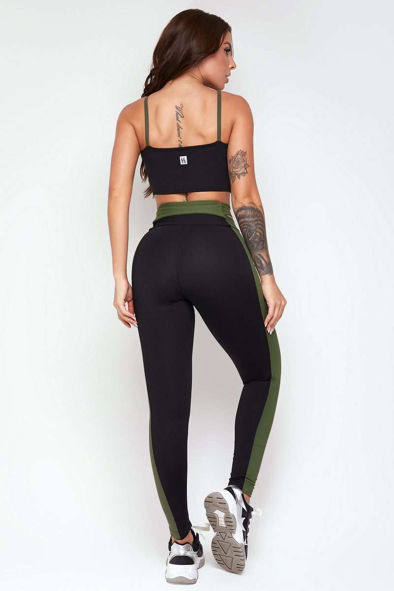 Lets Gym - Black and Military Green Spirit Leggings - 2313PTVDM