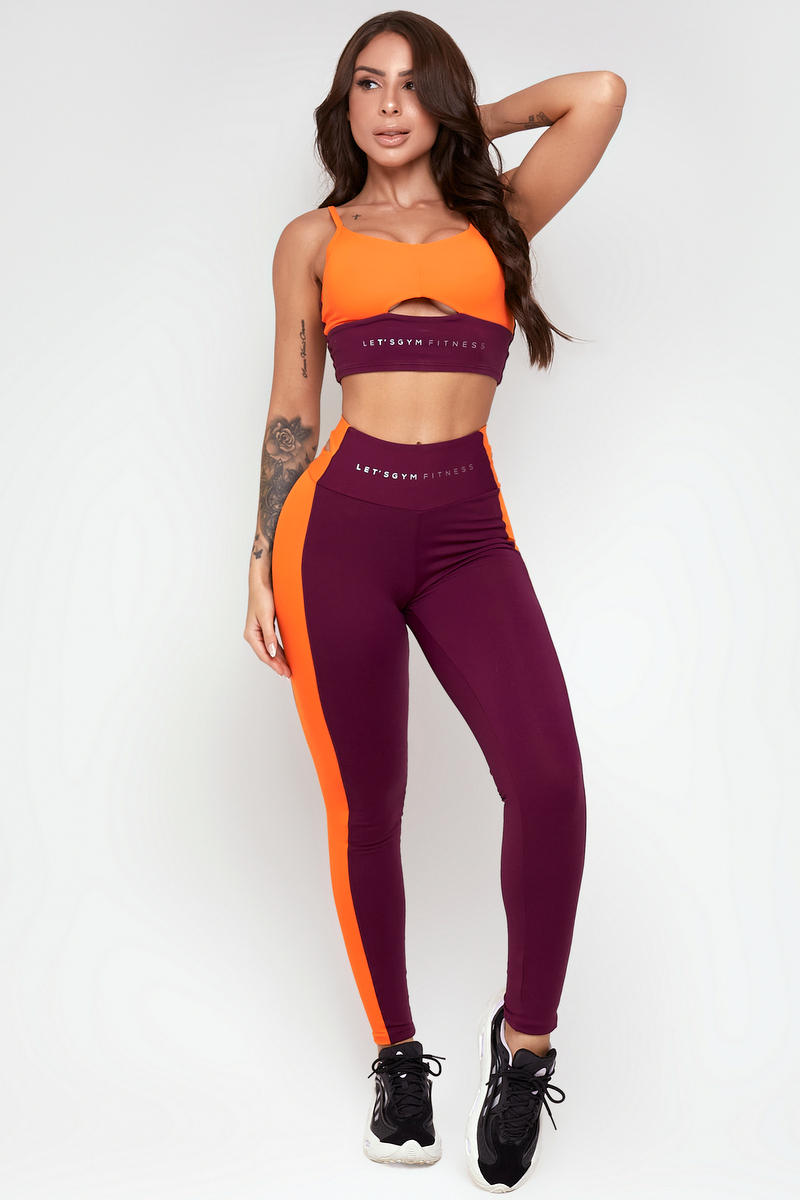 Lets Gym - Spirit Marsala and Orange Leggings - 2313MSLJ