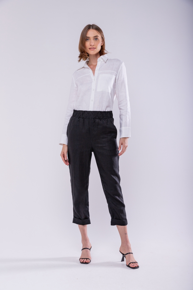 Hidrogênio - POLIANA CARROT PANTS 100% BLACK LINEN - 19886001