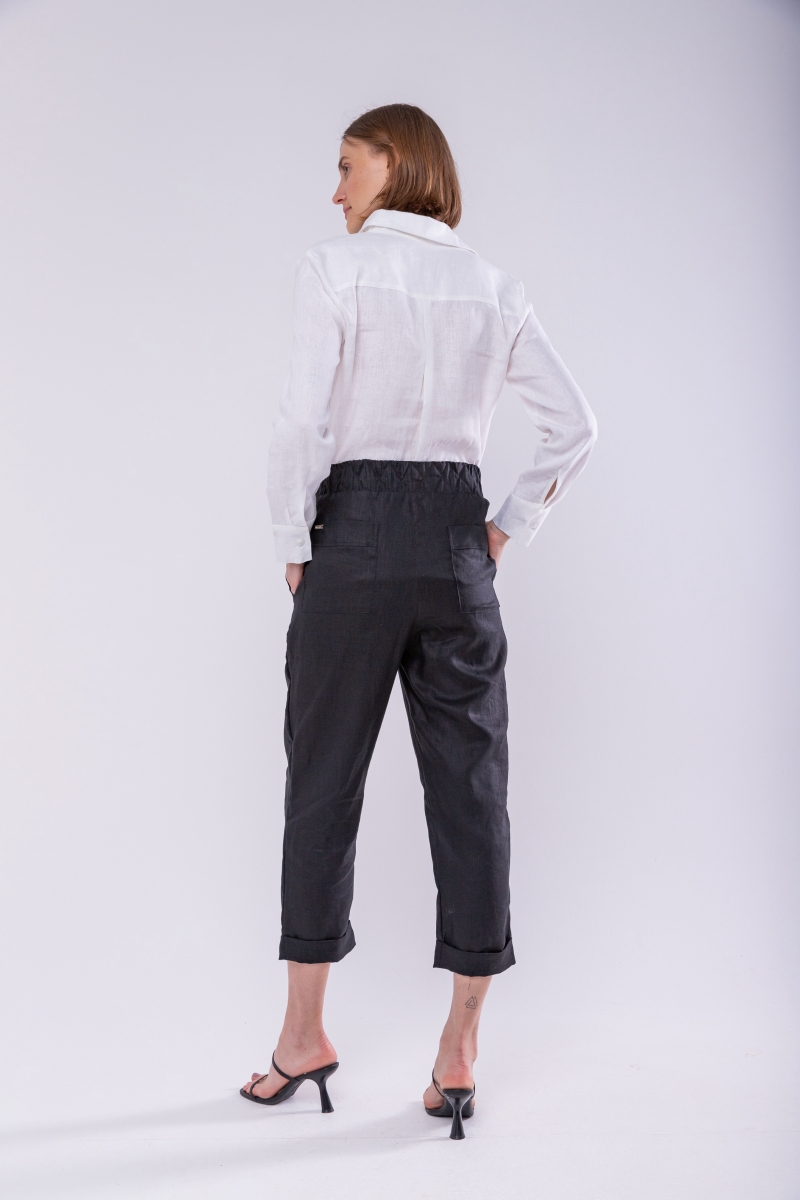 Hidrogênio - POLIANA CARROT PANTS 100% BLACK LINEN - 19886001