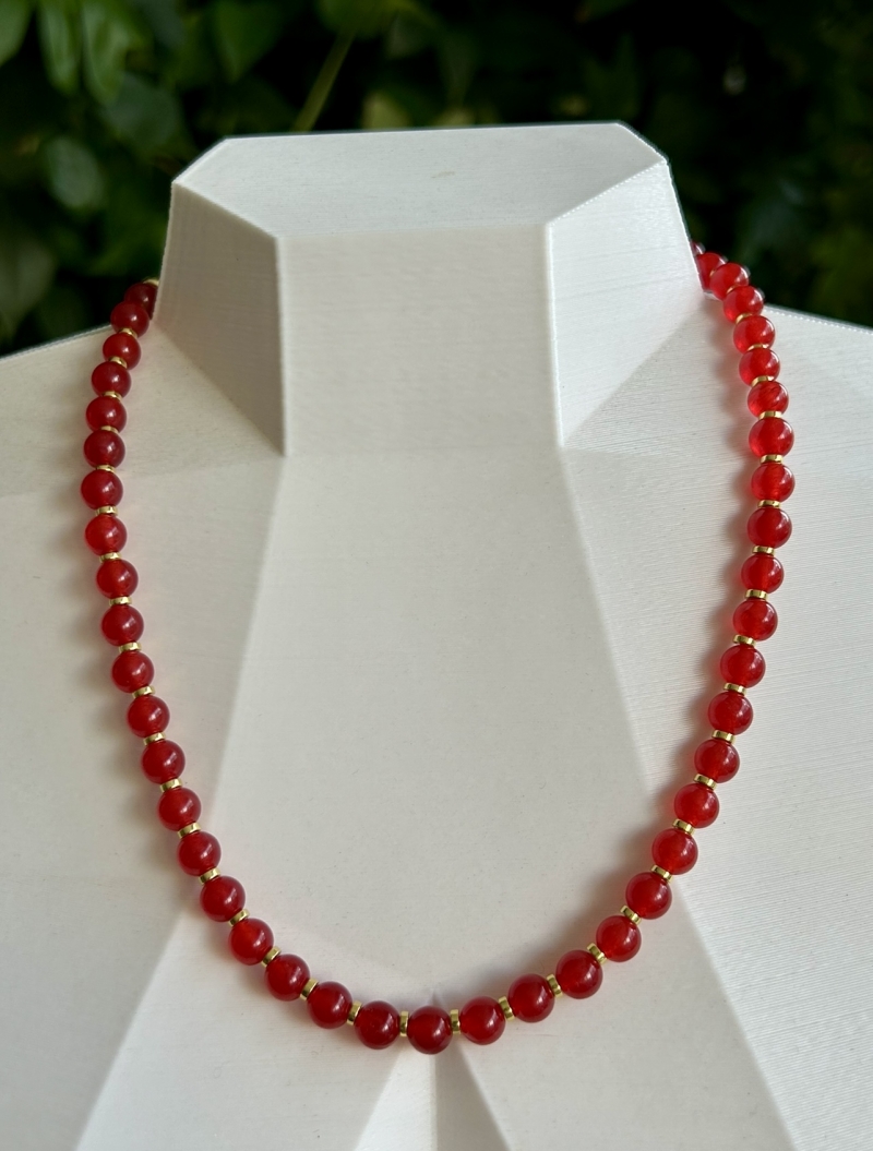 Mikabe - Red Jade and Gold Hematite Necklace - MK1730