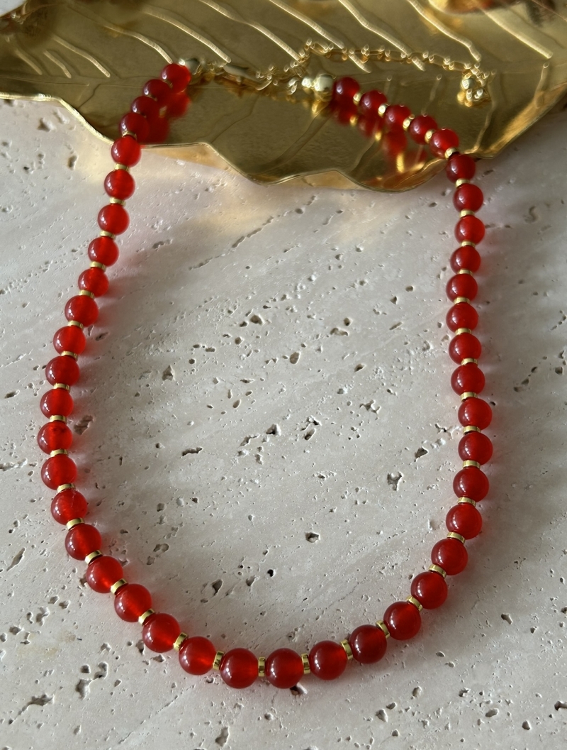 Mikabe - Red Jade and Gold Hematite Necklace - MK1730