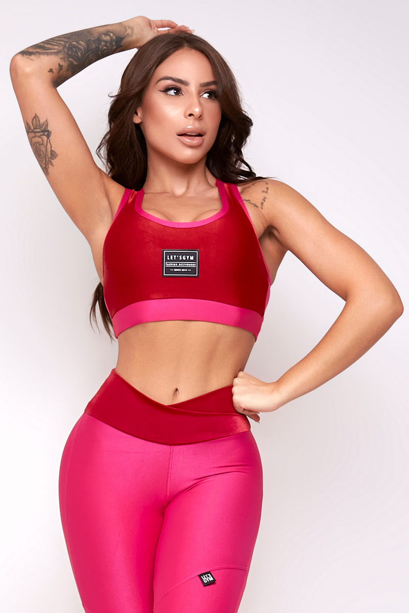 Lets Gym - Top King Rosa Pink e Vermelho - 2260RP