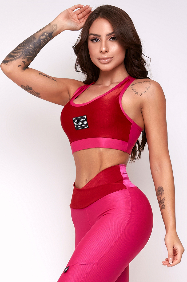 Lets Gym - Top King Rosa Pink e Vermelho - 2260RP