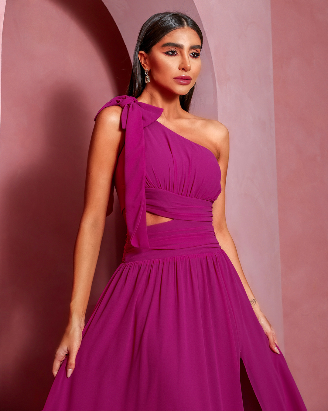 Dot Clothing - Vestido Dot Clothing Longo Laço Fucsia - 1886FUCS