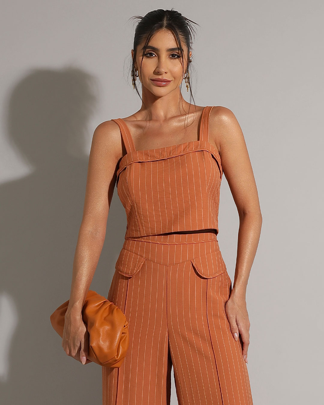 Miss Misses - Miss Misses Cropped Pinstripe Set and Caramel Pants - 54213134