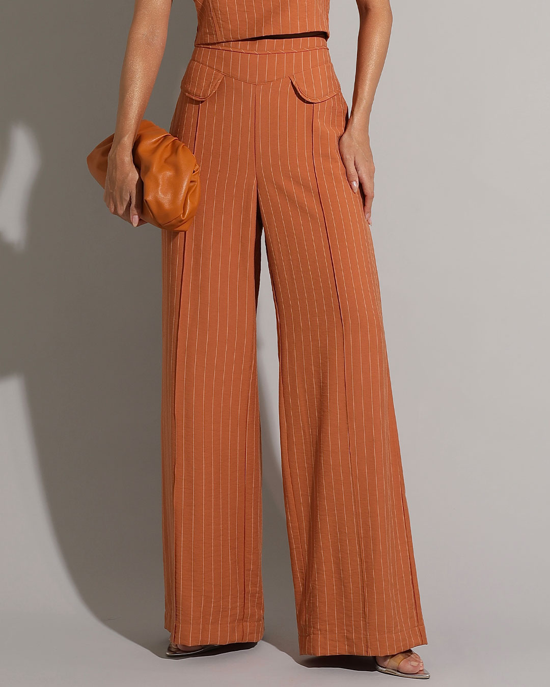 Miss Misses - Miss Misses Cropped Pinstripe Set and Caramel Pants - 54213134