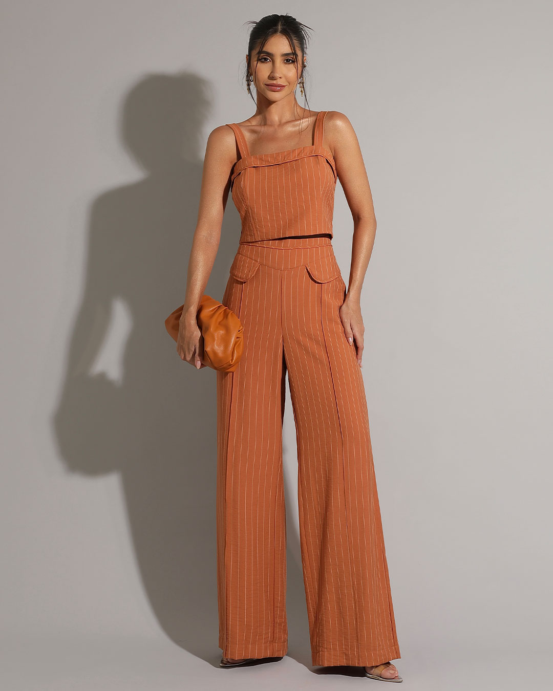 Miss Misses - Miss Misses Cropped Pinstripe Set and Caramel Pants - 54213134