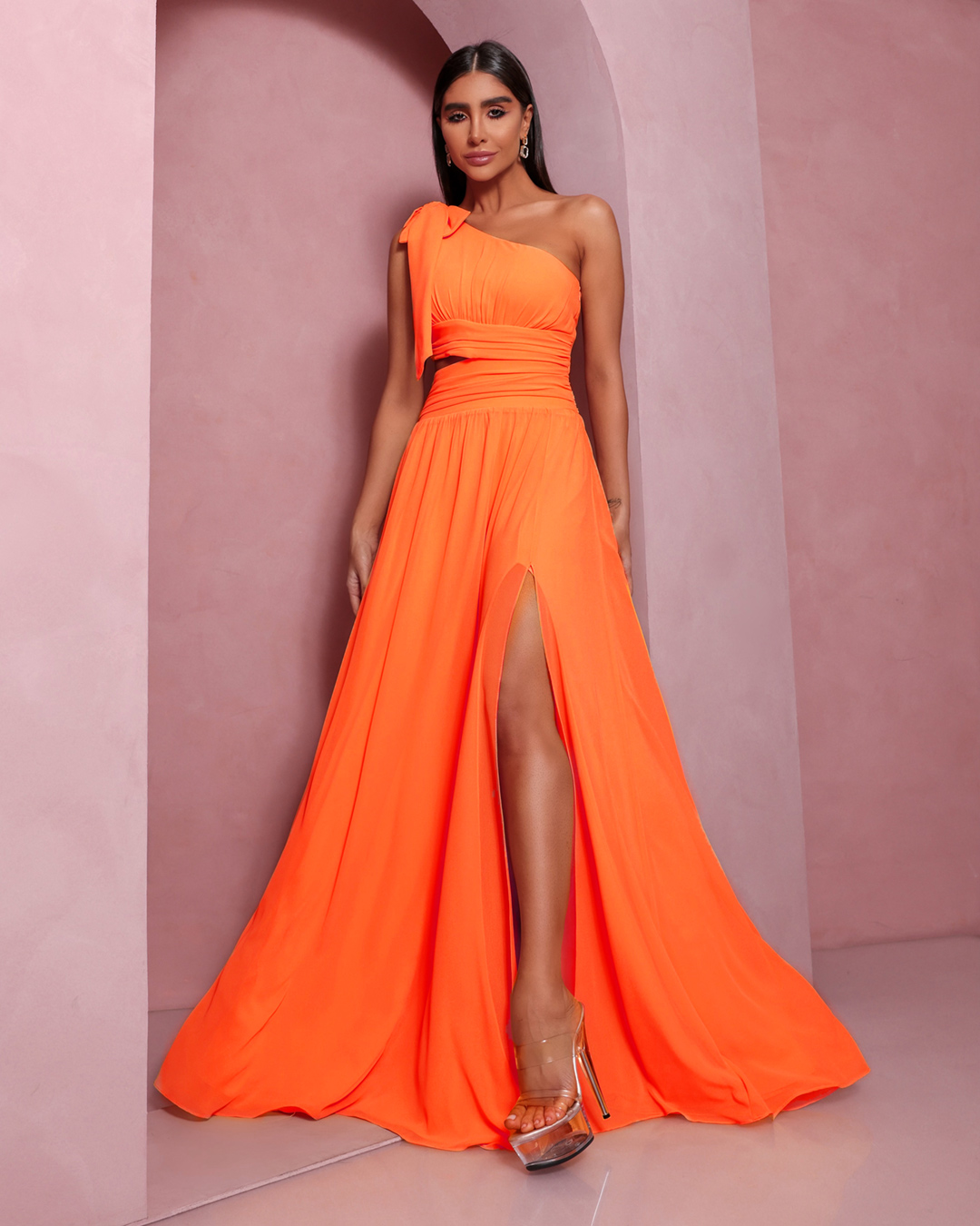 Dot Clothing - Dress Dot Clothing Long Orange Bow - 1886LARANJA