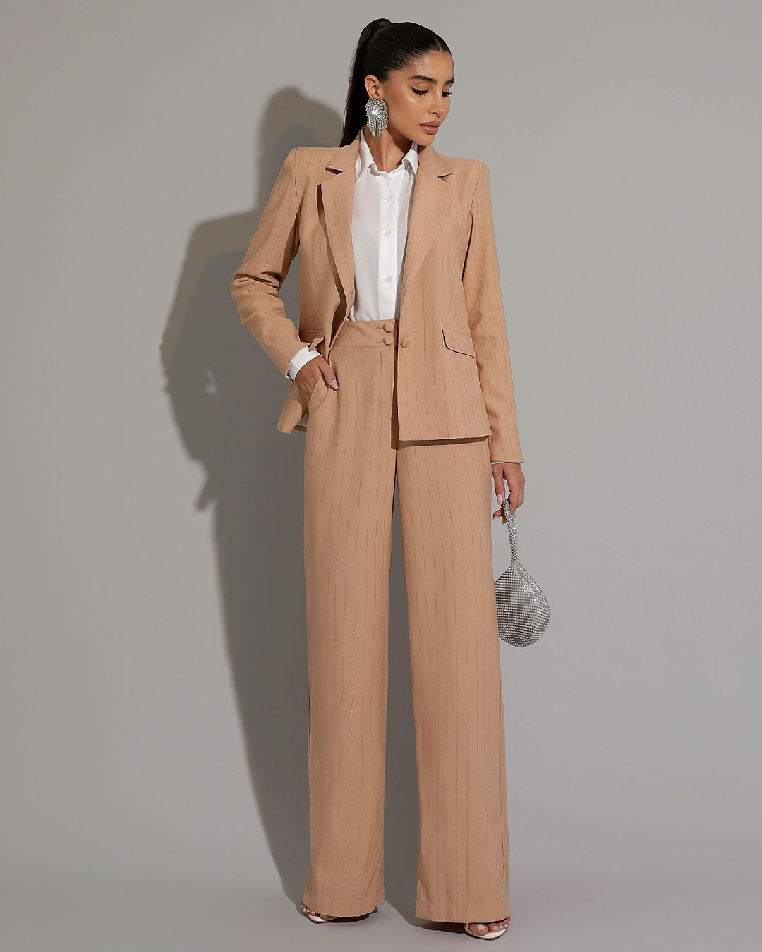 Miss Misses - Miss Misses Lurex Blazer With Shoulder Pads and Beige Button - 54219215