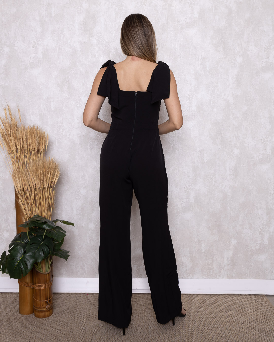 Miss Misses - Miss Misses Long Jumpsuit With Bow Shoulders Black - 54173PRETO