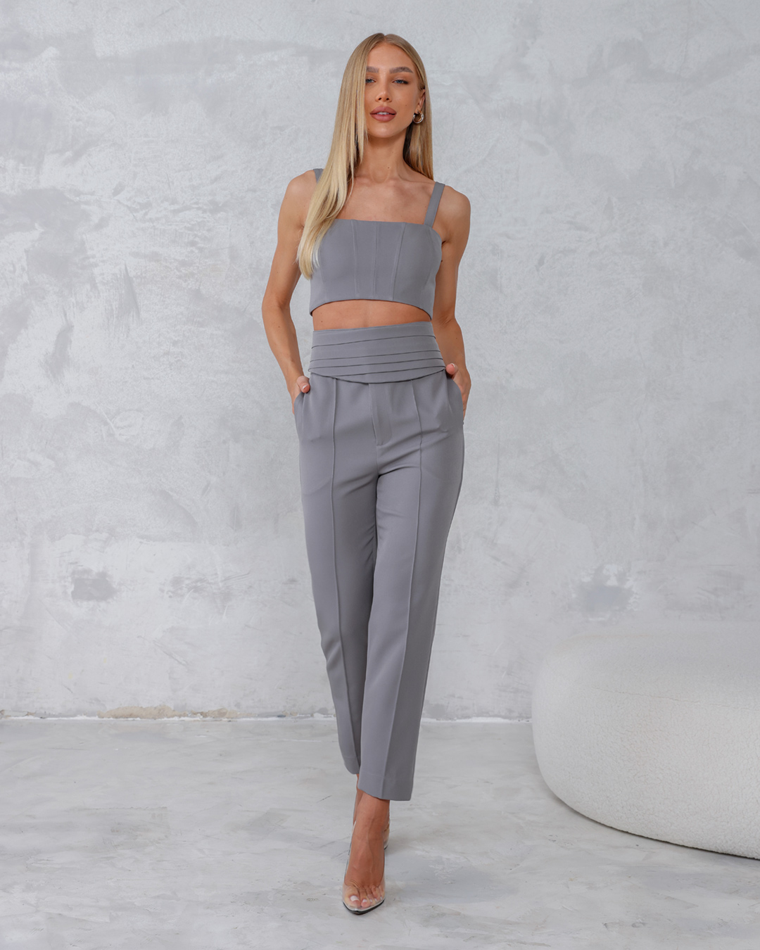 Dot Clothing - Gray Dot Clothing Pants and Cropped Set - 2240CINZA