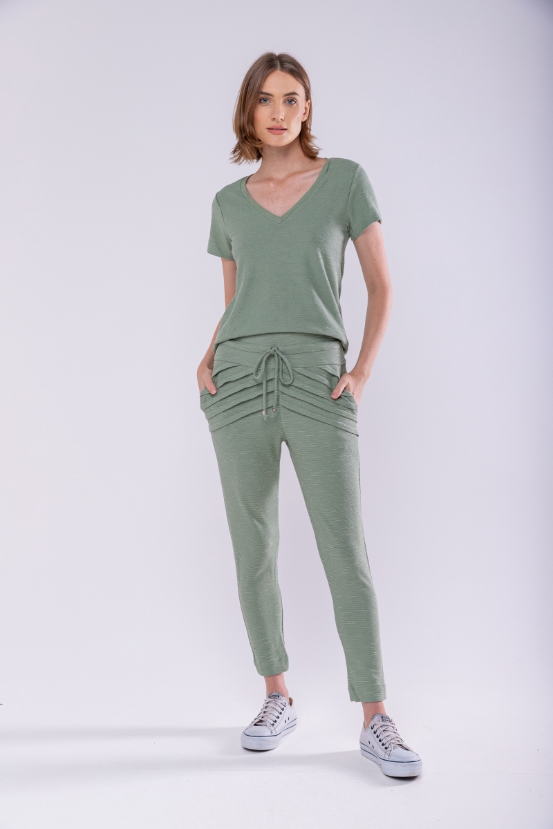 Hidrogênio - CALÇA JOGGING DE PREGAS MARIANA VERDE PRATEADO - 18448398