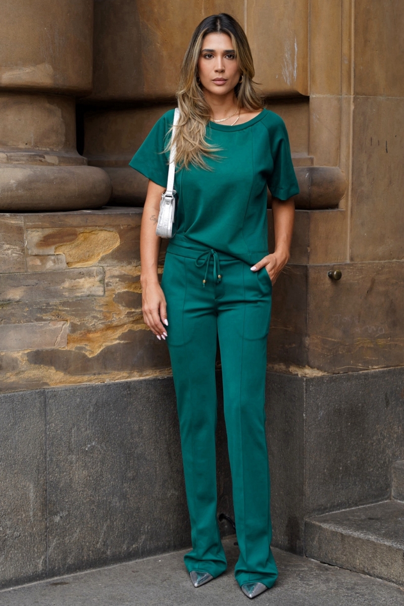 Hidrogênio - STRAIGHT PANTS WITH CHANNEL AND ROLLER FERNANDA DARK GREEN - 19968493