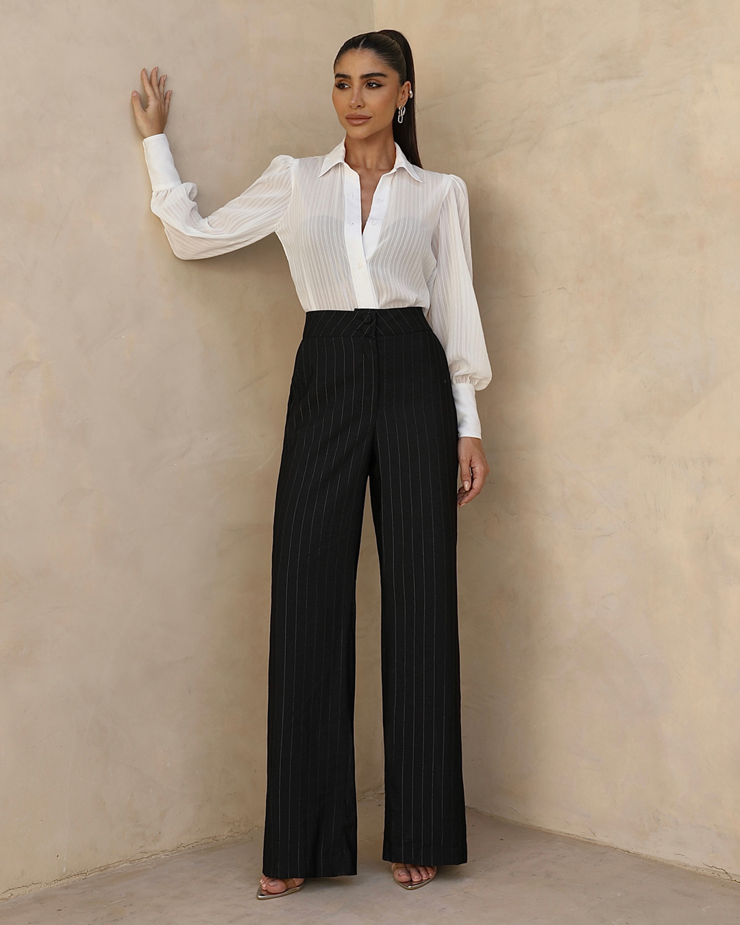 Miss Misses - Pants Miss Misses Black Pinstripe Pantalone - 54218PRETO