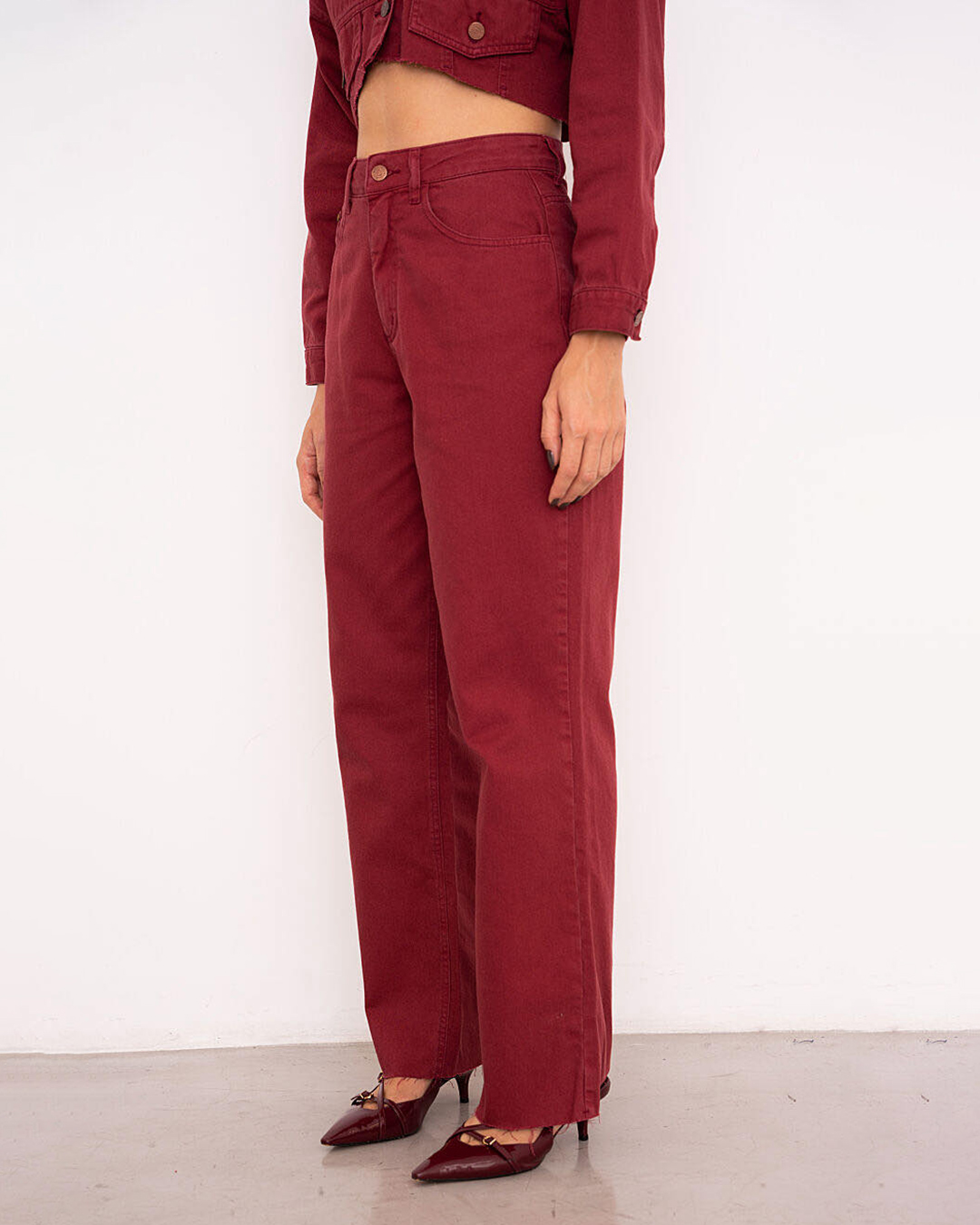 Alcance Jeans - Calça Alcance Jeans Wide Leg Bordo - 08152BORDO