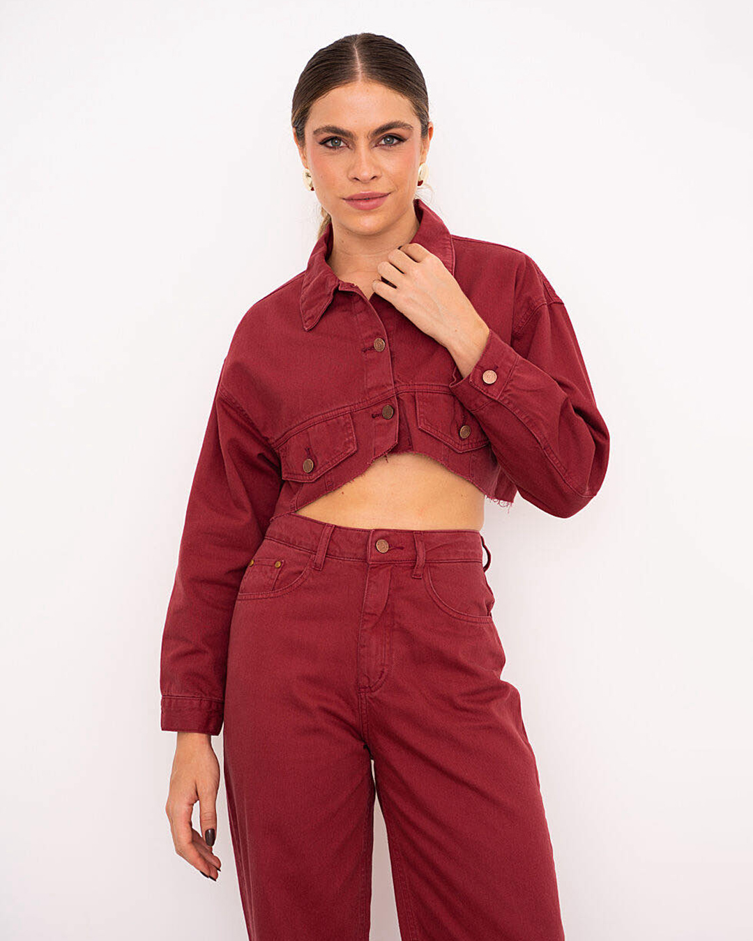 Alcance Jeans - Calça Alcance Jeans Wide Leg Bordo - 08152BORDO