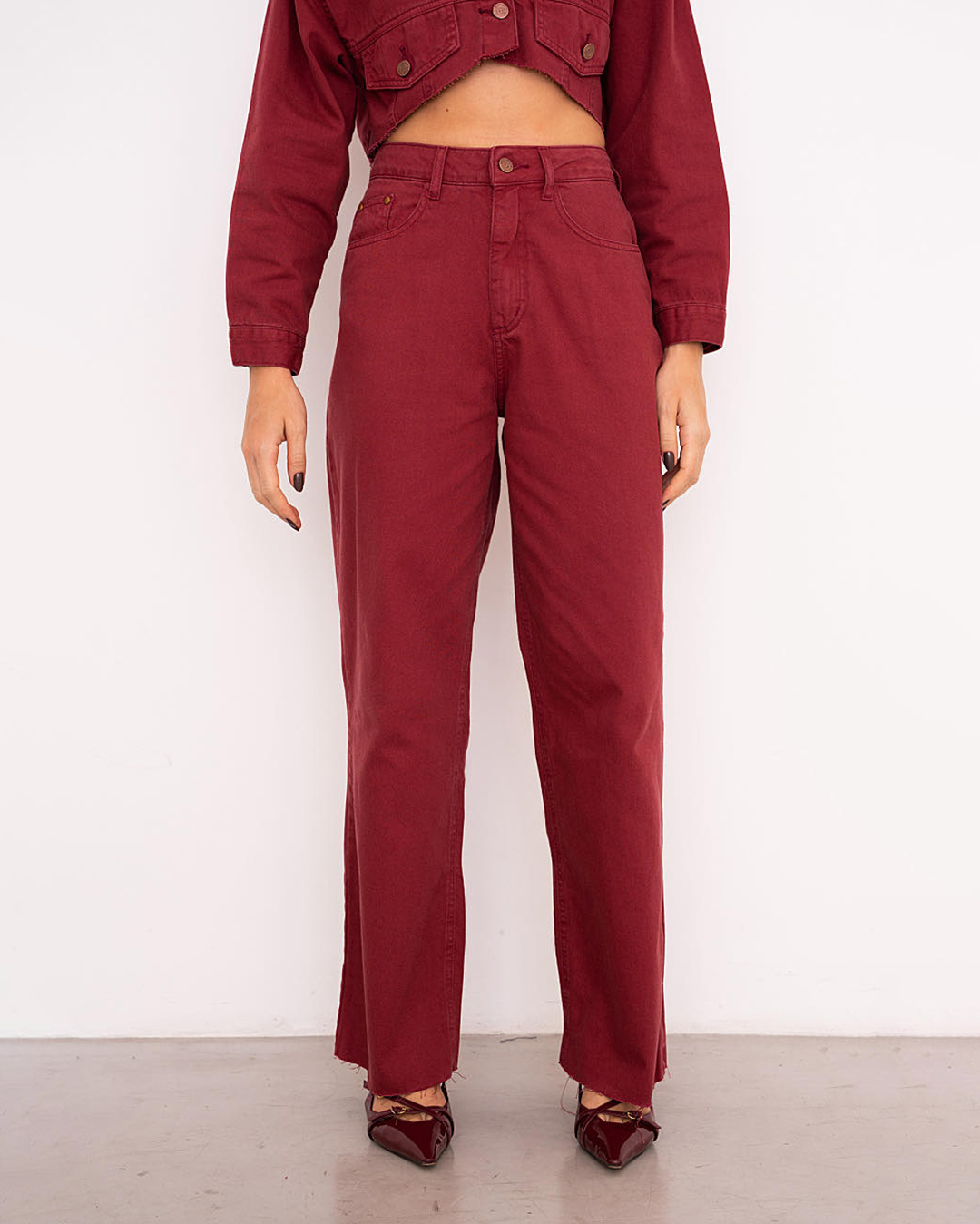 Alcance Jeans - Calça Alcance Jeans Wide Leg Bordo - 08152BORDO