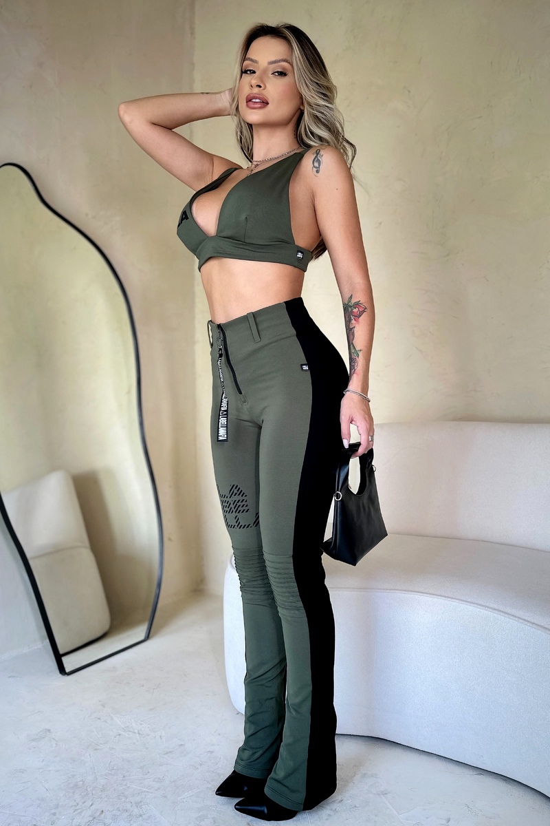 Labellamafia - Labellamafia Black and Green Streetwear Pants - 32464