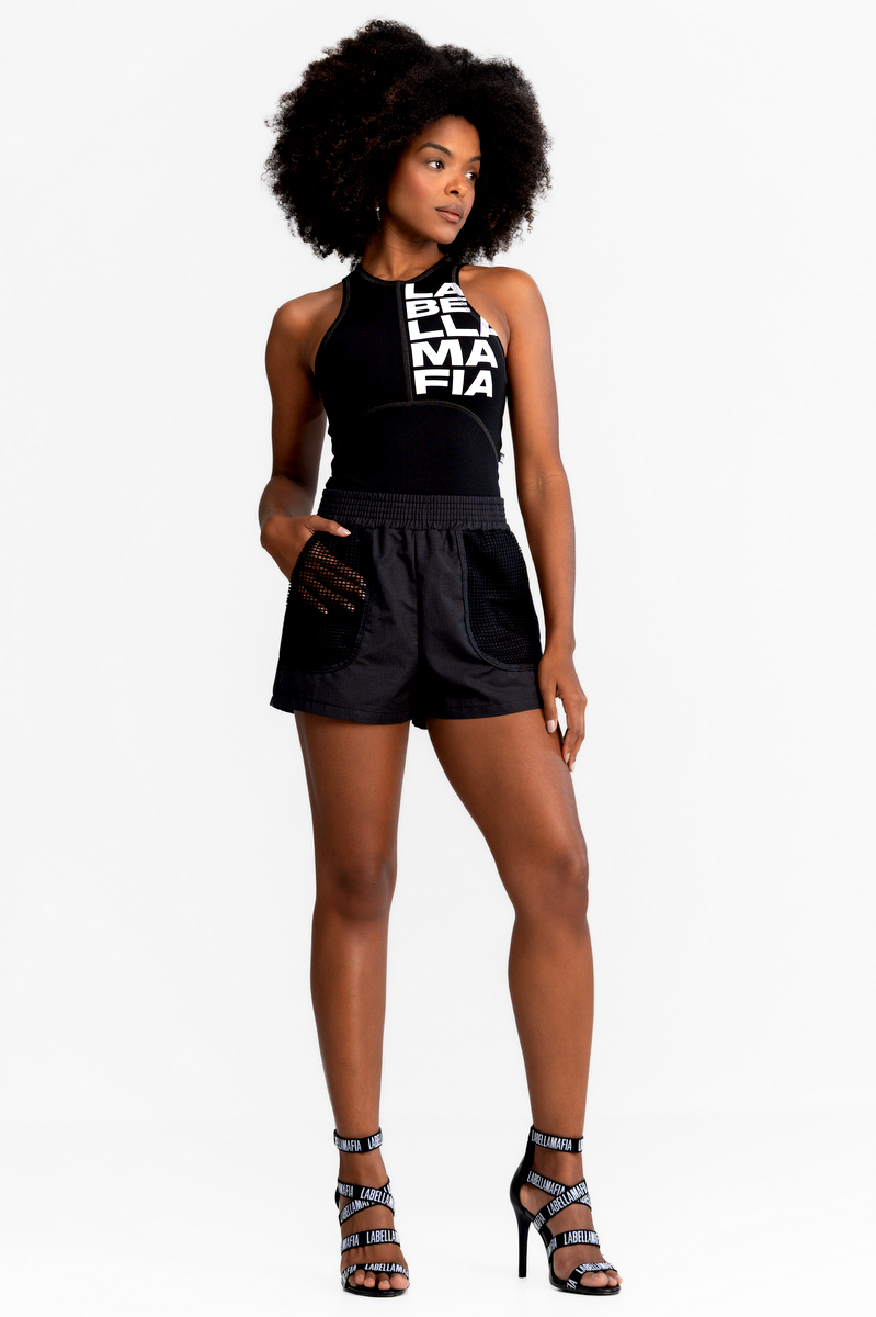 Labellamafia - Labellamafia Black Streetwear Shorts - 32458