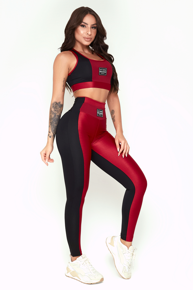 Lets Gym - Red and Black Lounge Leggings - 2342VMRPT