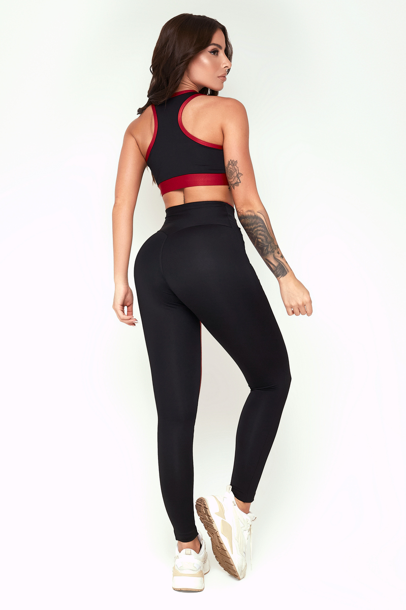 Lets Gym - Red and Black Lounge Leggings - 2342VMRPT