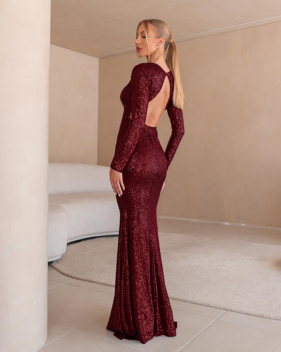 Dot Clothing - Dress Dot Clothing Long Sequin Wine - 0963NVINHO