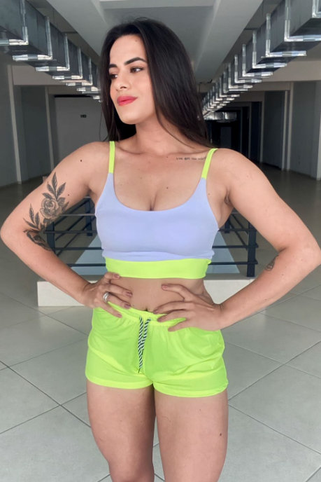 AS8 - Conjunto Cropped + Shorts Neon com Cinza - PS01.2024