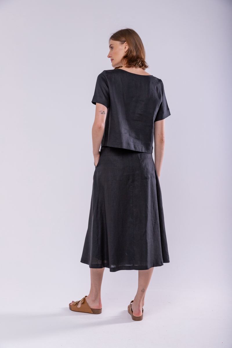 Hidrogênio - CROPPED BLOUSE 100% BLACK LINEN - 19923001