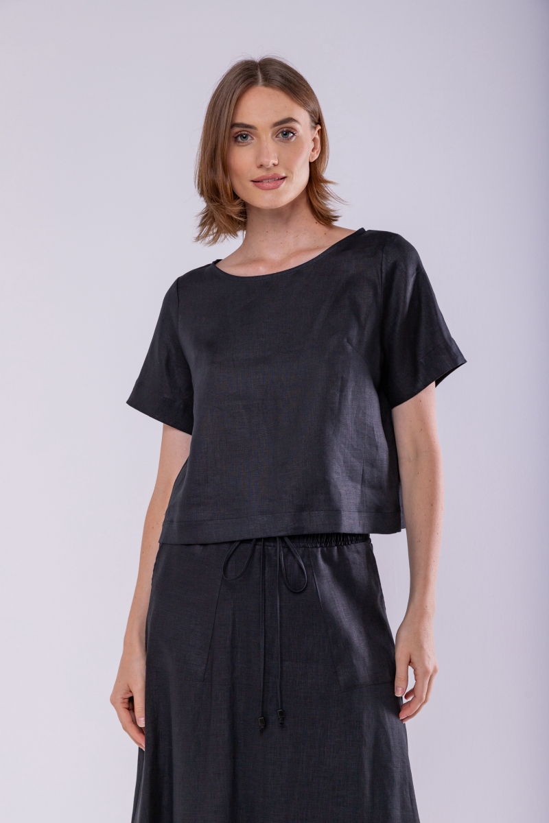 Hidrogênio - BLUSA CROPPED 100% LINHO PRETO - 19923001