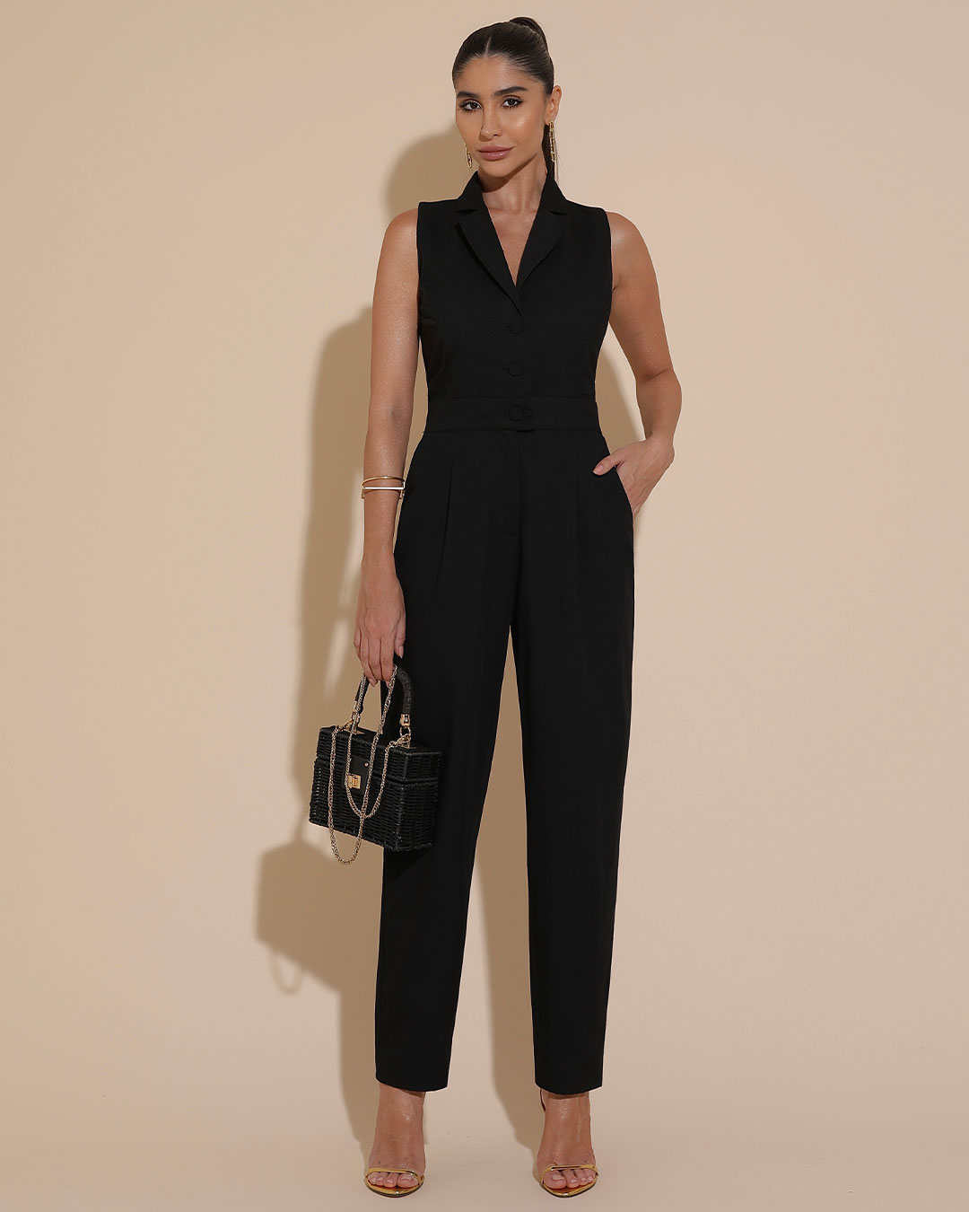 Miss Misses - Jumpsuit Miss Misses Lapel and Button Detail Black - 54242001